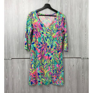 Lilly Pulitzer Multi Hot‎ Spot Palmetto Mini Dress Small V Neck 100% Pima Cotton